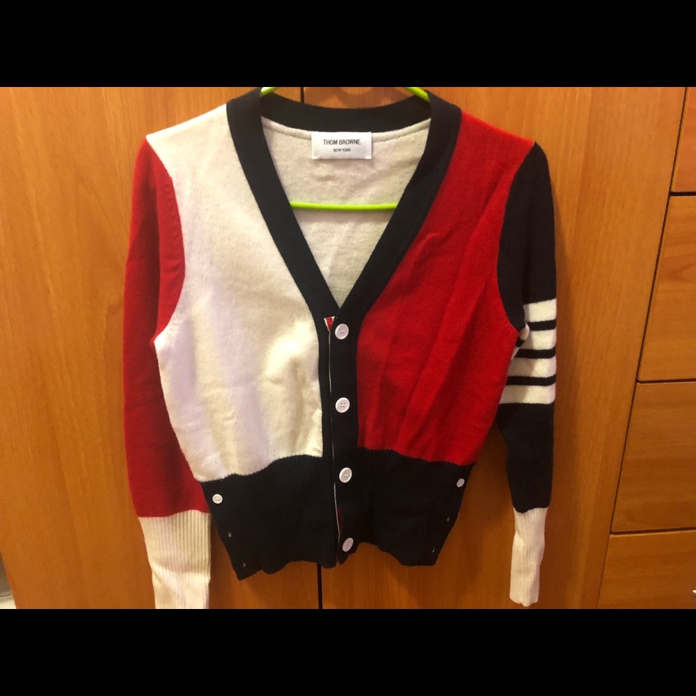 Four stripes wool cardigan